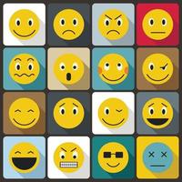 Emoticon icons set, flat style vector