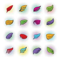 Wings icons set, pop-art style vector