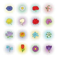 Flower icons set, pop-art style vector