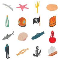 Sea Icons set, isometric 3d style vector