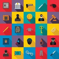 Crime icons set, flat style vector