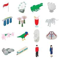 Singapore icons set, isometric 3d style vector