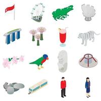 Conjunto de iconos de Singapur, estilo isométrico 3d vector