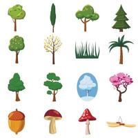 Forest icons set, cartoon style vector