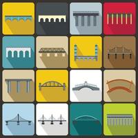 Bridge set icons, flat style vector