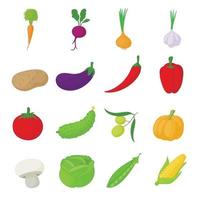 Vegetables icons set, cartoon style vector