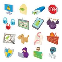 Hacking icons set, cartoon style vector