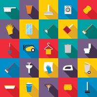 Cleaning icons set, flat style vector