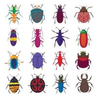 Insect bug icons set, cartoon style vector