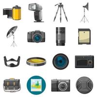 Photo icons set, catoon style vector