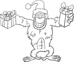chimpanzee animal character on Christmas time coloring book page vector