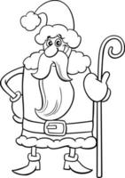 cartoon Santa Claus character with cane coloring book page vector