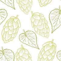 Handmade sketch green hops on white background seamless pattern vector