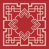 Decorative Chinese New Year border frame. Vintage oriental ornament frame on red background. Vector