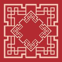 Decorative Chinese New Year border frame. Vintage oriental ornament frame on red background. Vector