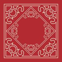 Classic vintage chinese frame on red background. Decorative floral pattern frame art for Chinese New Year greeting card. Vector