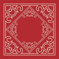 Classic vintage chinese frame on red background. Decorative floral pattern frame art for Chinese New Year greeting card. Vector