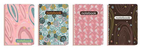 plantillas de portada para cuadernos, cuadernos, planificadores, diarios. patrón dibujado a mano, Ilustración de vector de diseño moderno. lindos patrones de doodle simples.