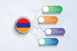 Bandera de armenia con diseño infográfico aislado en el mapa mundial de puntos vector