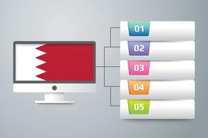 Bandera de bahrein con diseño infográfico incorporado con monitor de computadora vector