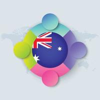 Bandera de Australia con diseño infográfico aislado en el mapa del mundo vector