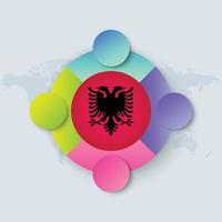 Bandera de Albania con diseño infográfico 02 aislado en el mapa mundial de puntos vector