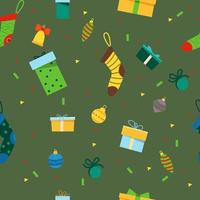 Seamless New Years Pattern In Doodle Style. Design For Gift Wrapping, Postcards And More. vector