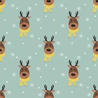 Seamless Pattern With Deer In Scarves On A Blue Background. Christmas Design. vector