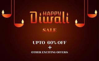 banner de ilustraciones de banner de venta de feliz diwali con diya simple - lámpara de aceite, banner de ventas de feliz diwali con fondo degradado rojo simple. vector