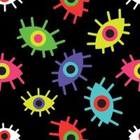 Seamless pattern of multicolored abstract eyes on a black background vector