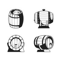 Barrels silhouettes wooden barrels symbols wine beer business logo design templates vector emblems collection barrel silhouette with alcohol wooden cask illustration