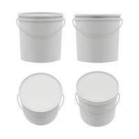 Plastic containers empty white buckets mockup vector packages collection container with putty white bucket set illustration