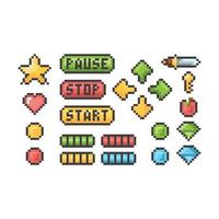 botones de píxeles retro videojuegos trofeo pictograma barras de menú elementos de interfaz de usuario conjunto de píxeles botón de ilustración colección de juegos web retro píxeles vector