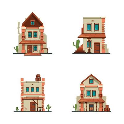 Western buildings wildlife west construction saloon country market banks american old houses flat style pictures illustration western saloon architecture west american