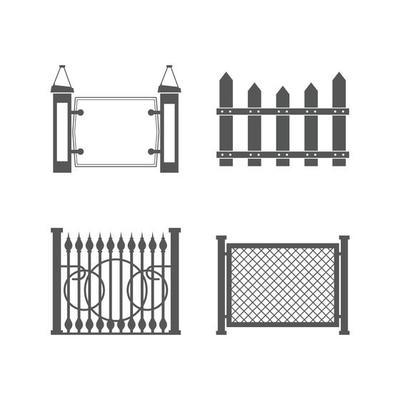 Fence silhouettes fence old farm wall village boundary panels construction vector set illustration farm construction picket fence horizontal