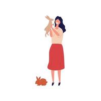 People pets perform man woman walking with dogs puppies cats domestic animals fishes birds stylized characters dog pets fish cat with owner illustration vector