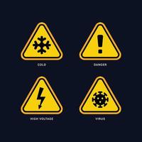 Símbolos de advertencia amarillos, señales triangulares con símbolos de peligro, atención