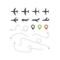 avión ruta vuelo direccionalmente líneas rayadas rastro del cielo símbolos de viaje conjunto ilustración viaje vuelo viaje avión transporte vector