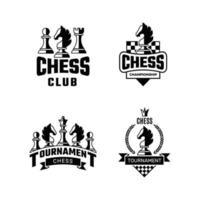 etiquetas de ajedrez deporte estilizado siluetas figuras de ajedrez caballero torre peón ilustración vectorial insignias emblema competencia de ajedrez reina rey vector