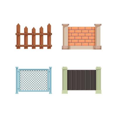 Fence wooden brick fences village farm vector outdoor elements residential house building fence village wood wall yard garden illustration