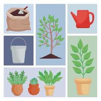 eight planting icons vector