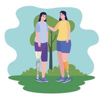 two girls using prosthetics vector