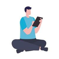 man holding tablet vector