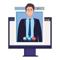 Man in call on computer vector