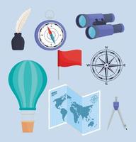 eight geography supplies icons vector