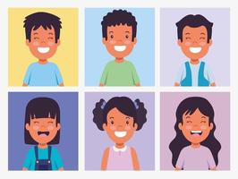 establecer fotos de niños sonriendo vector