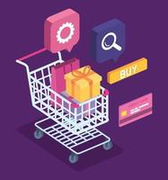 shopping online with icons vector