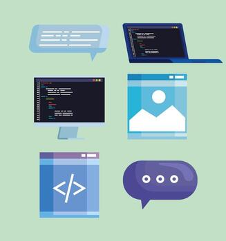 iconos de programación de desarrollo vector