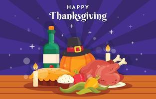 Cute Flat Dinner Thanksgiving Background vector