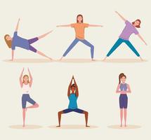 mujeres haciendo yoga vector